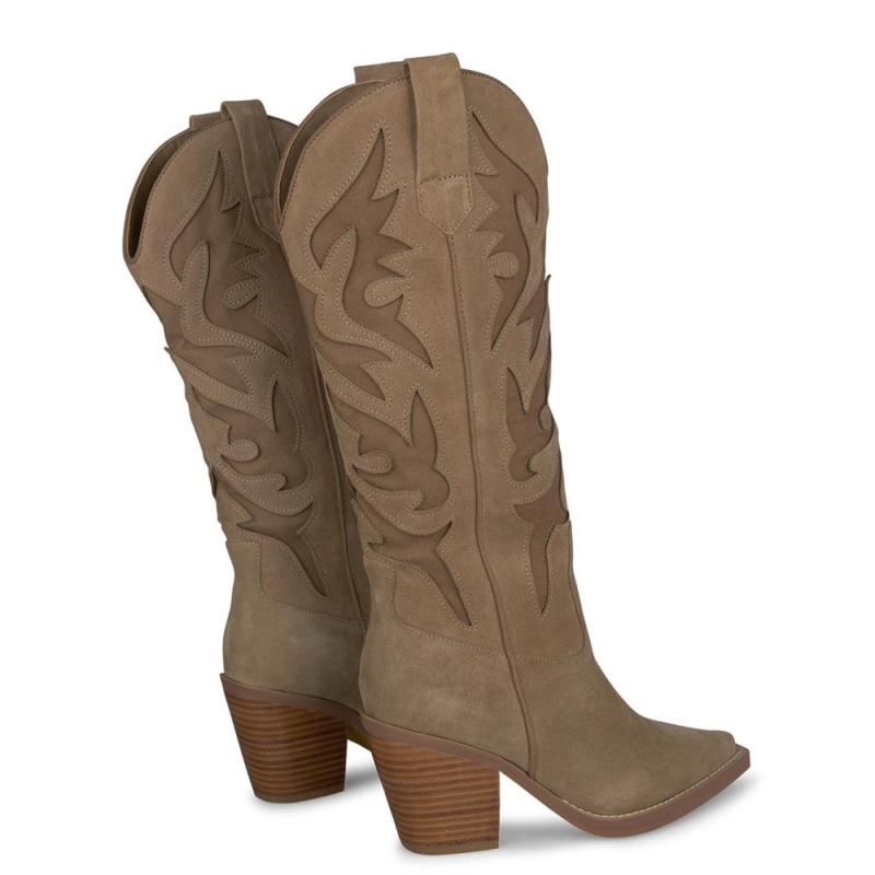 Bottes à Talons Alma En Pena Cowboy Boots Cuir Heel Beige Femme | VVO-15018277